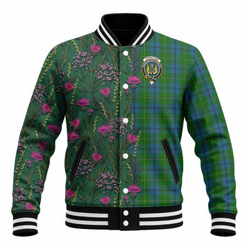 Johnstone (Johnston) Family Crest Tartan Baseball Jacket Scottish Thistle Flower Pattern Half Style