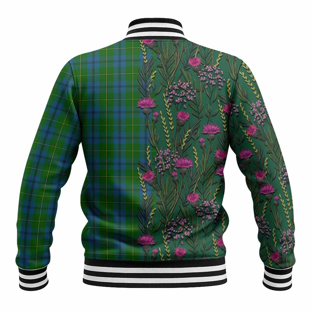 Johnstone (Johnston) Family Crest Tartan Baseball Jacket Scottish Thistle Flower Pattern Half Style - Tartan Vibes Clothing