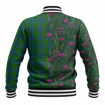 Johnstone (Johnston) Family Crest Tartan Baseball Jacket Scottish Thistle Flower Pattern Half Style