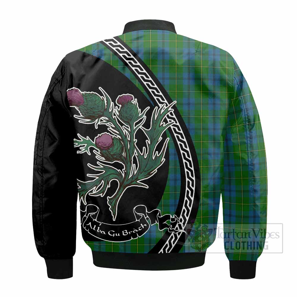 Johnstone (Johnston) Family Crest Tartan Bomber Jacket Alba Thistle Inspired - Tartan Vibes Clothing