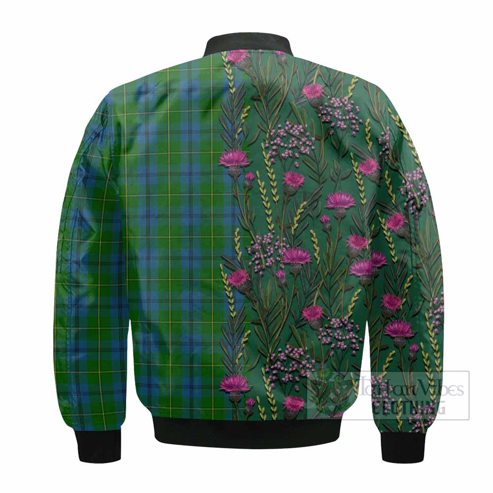 Johnstone (Johnston) Family Crest Tartan Bomber Jacket Scottish Thistle Flower Pattern Half Style - Tartan Vibes Clothing