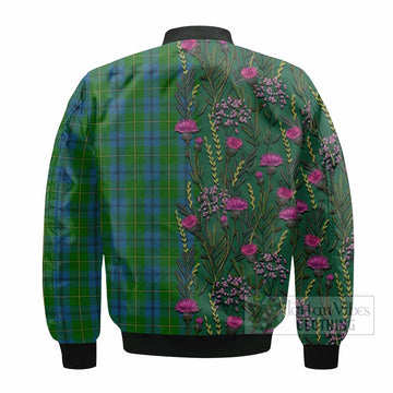 Johnstone (Johnston) Family Crest Tartan Bomber Jacket Scottish Thistle Flower Pattern Half Style