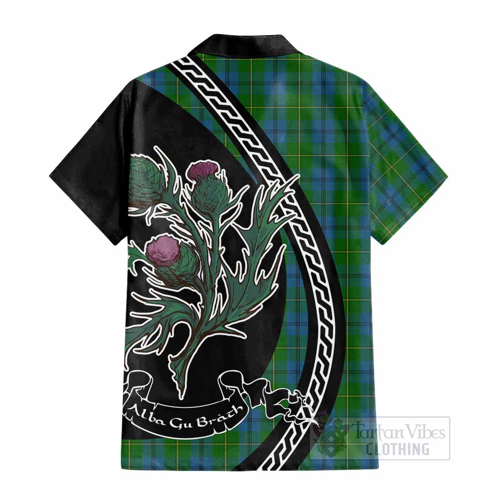 Johnstone (Johnston) Family Crest Tartan Cotton Hawaiian Shirt Alba Thistle Inspired - Tartan Vibes Clothing