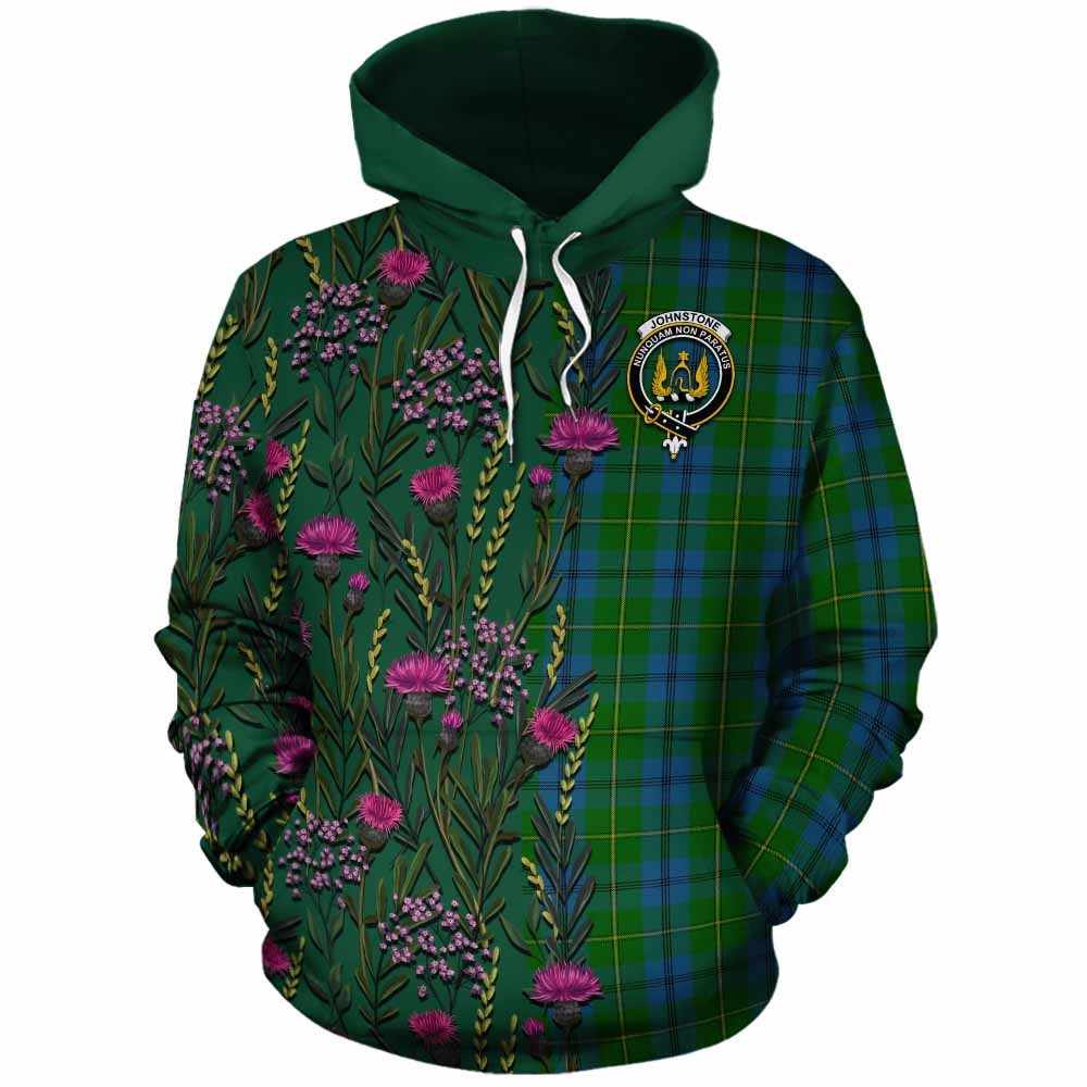 Johnstone (Johnston) Family Crest Tartan Cotton Hoodie Scottish Thistle Flower Pattern Half Style - Tartan Vibes Clothing