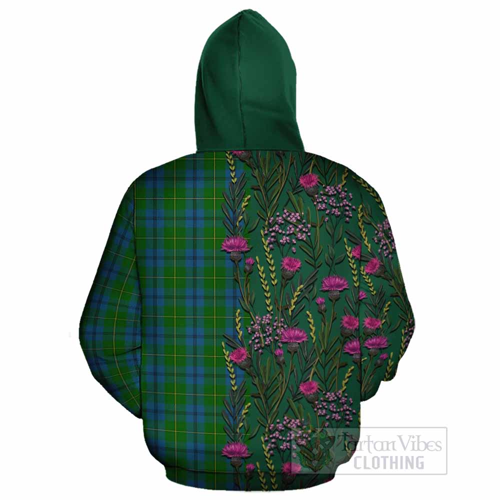 Johnstone (Johnston) Family Crest Tartan Cotton Hoodie Scottish Thistle Flower Pattern Half Style - Tartan Vibes Clothing