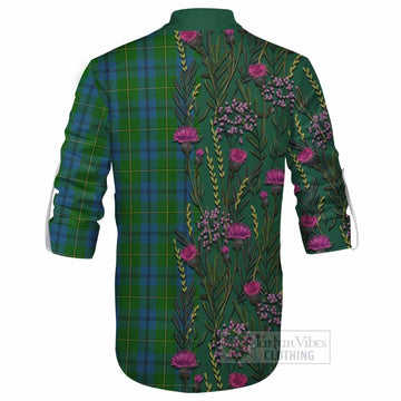 Johnstone (Johnston) Family Crest Tartan Ghillie Shirt Scottish Thistle Flower Pattern Half Style