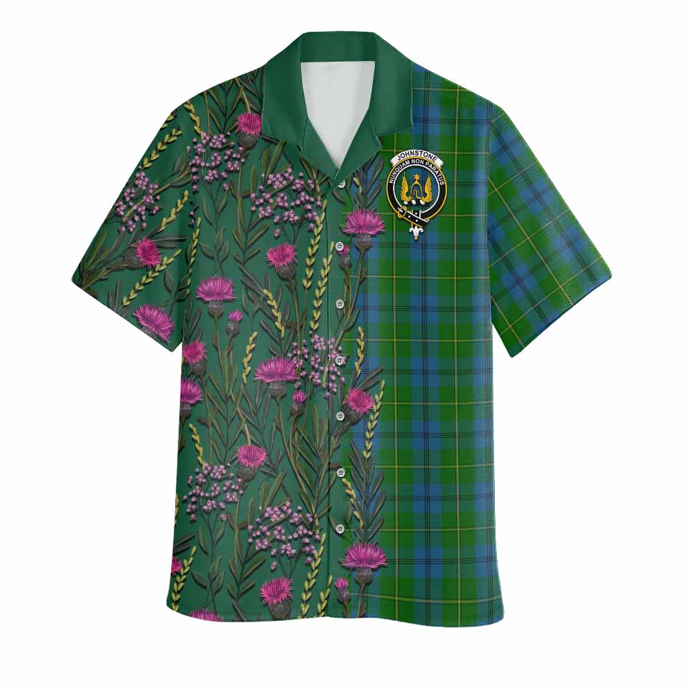Johnstone (Johnston) Family Crest Tartan Hawaiian Shirt Scottish Thistle Flower Pattern Half Style - Tartan Vibes Clothing
