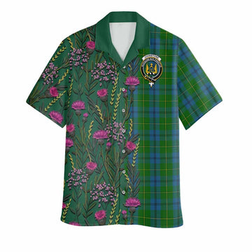 Johnstone (Johnston) Family Crest Tartan Hawaiian Shirt Scottish Thistle Flower Pattern Half Style