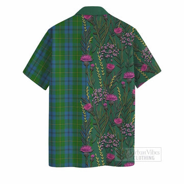 Johnstone (Johnston) Family Crest Tartan Hawaiian Shirt Scottish Thistle Flower Pattern Half Style