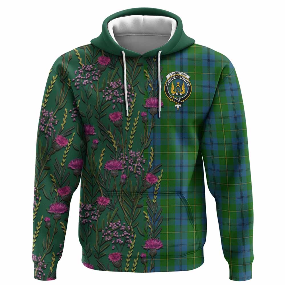 Johnstone (Johnston) Family Crest Tartan Hoodie Scottish Thistle Flower Pattern Half Style - Tartan Vibes Clothing