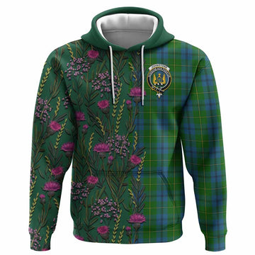 Johnstone (Johnston) Family Crest Tartan Hoodie Scottish Thistle Flower Pattern Half Style