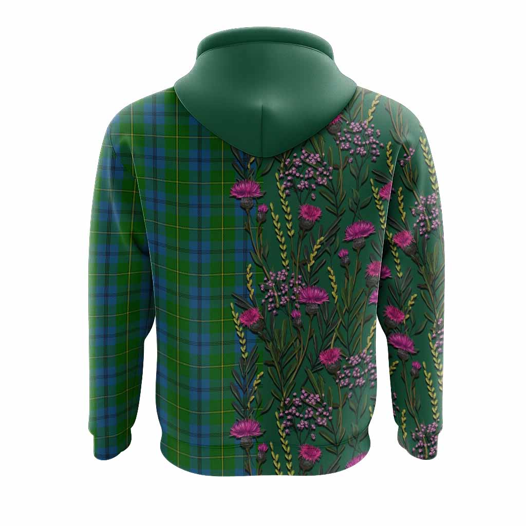 Johnstone (Johnston) Family Crest Tartan Hoodie Scottish Thistle Flower Pattern Half Style - Tartan Vibes Clothing