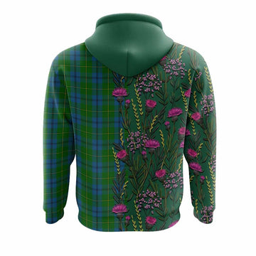 Johnstone (Johnston) Family Crest Tartan Hoodie Scottish Thistle Flower Pattern Half Style