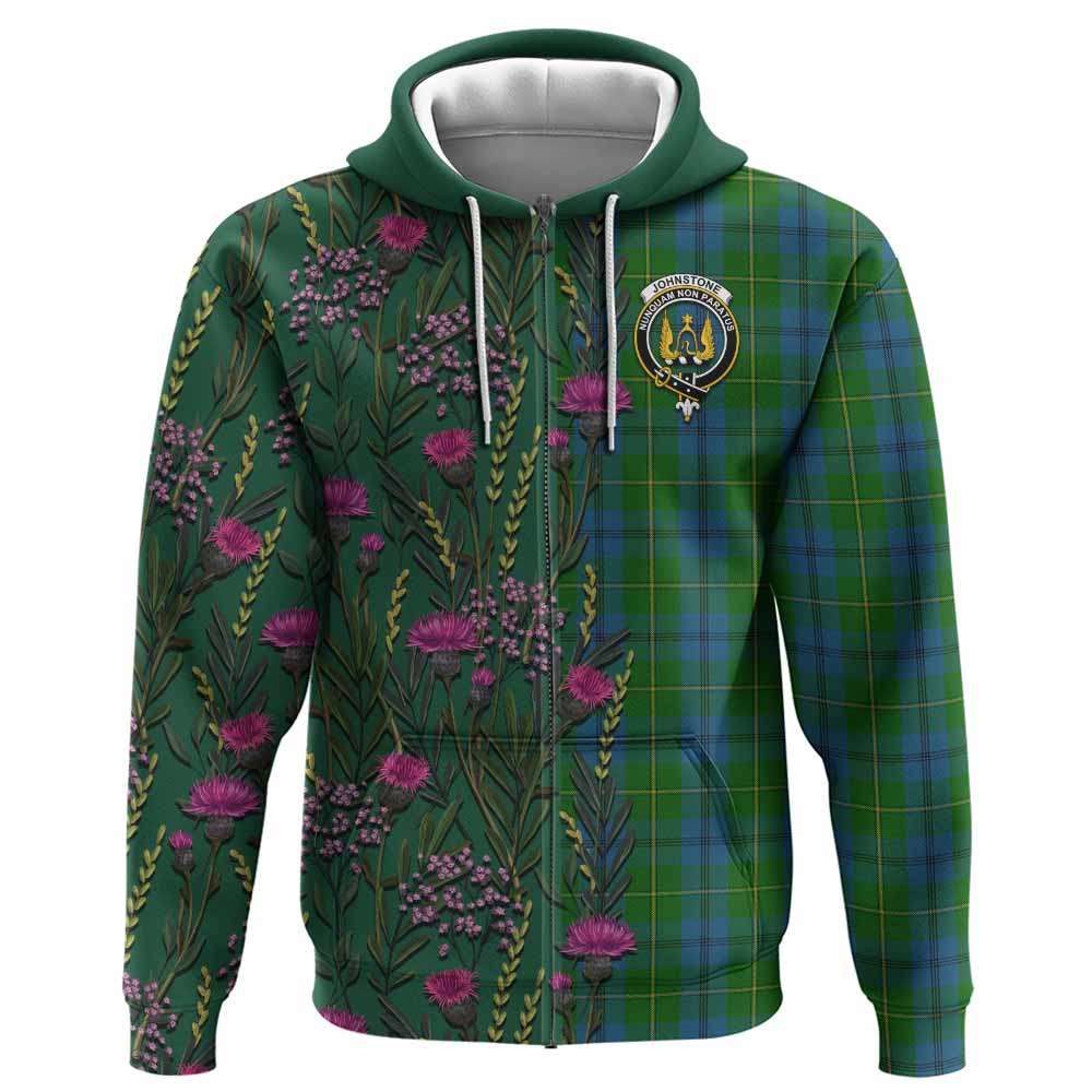 Johnstone (Johnston) Family Crest Tartan Hoodie Scottish Thistle Flower Pattern Half Style - Tartan Vibes Clothing