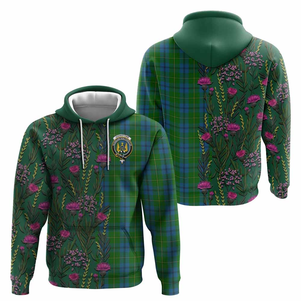 Johnstone (Johnston) Family Crest Tartan Hoodie Scottish Thistle Flower Pattern Half Style - Tartan Vibes Clothing