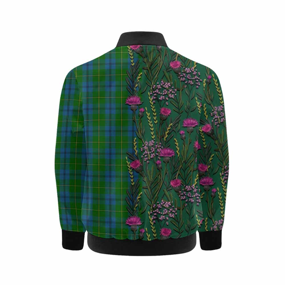 Johnstone (Johnston) Family Crest Tartan Kid Bomber Jacket Scottish Thistle Flower Pattern Half Style - Tartan Vibes Clothing