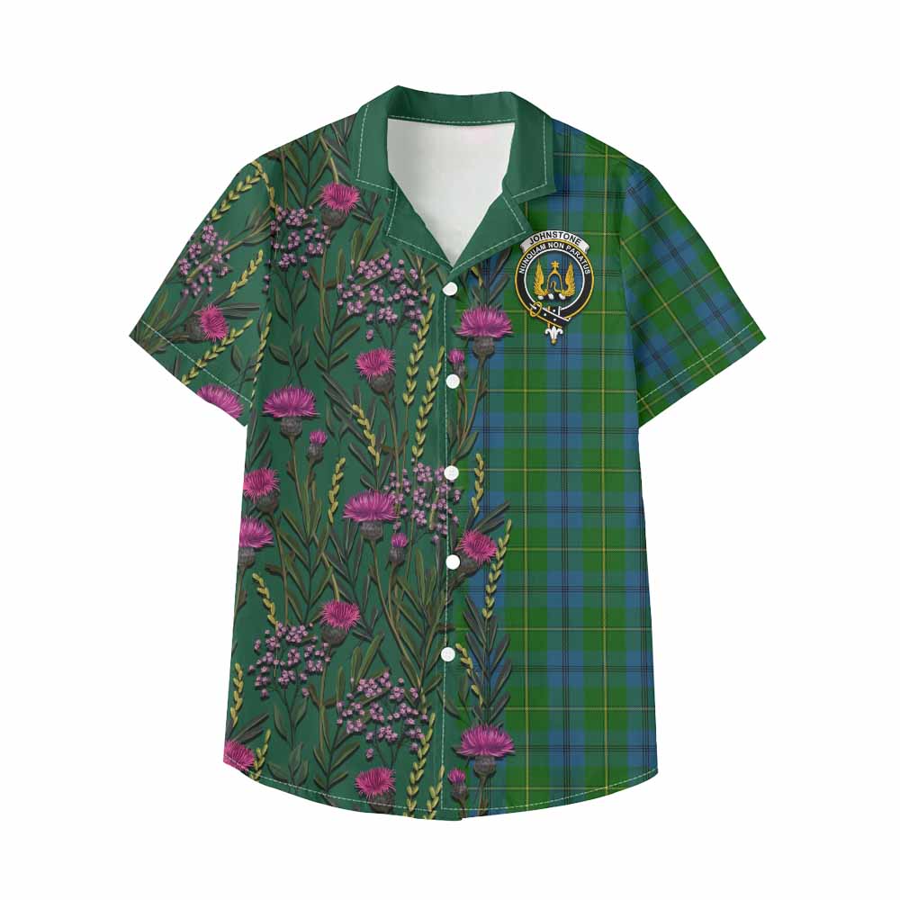 Johnstone (Johnston) Family Crest Tartan Kid Hawaiian Shirt Scottish Thistle Flower Pattern Half Style - Tartan Vibes Clothing
