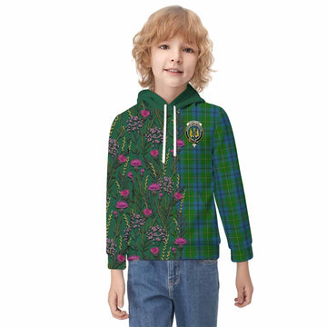 Johnstone (Johnston) Family Crest Tartan Kid Hoodie Scottish Thistle Flower Pattern Half Style