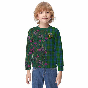 Johnstone (Johnston) Family Crest Tartan Kid Knitted Sweatshirt Scottish Thistle Flower Pattern Half Style