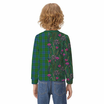 Johnstone (Johnston) Family Crest Tartan Kid Knitted Sweatshirt Scottish Thistle Flower Pattern Half Style