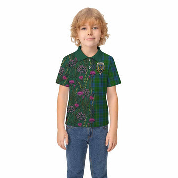 Johnstone (Johnston) Family Crest Tartan Kid Polo Shirt Scottish Thistle Flower Pattern Half Style