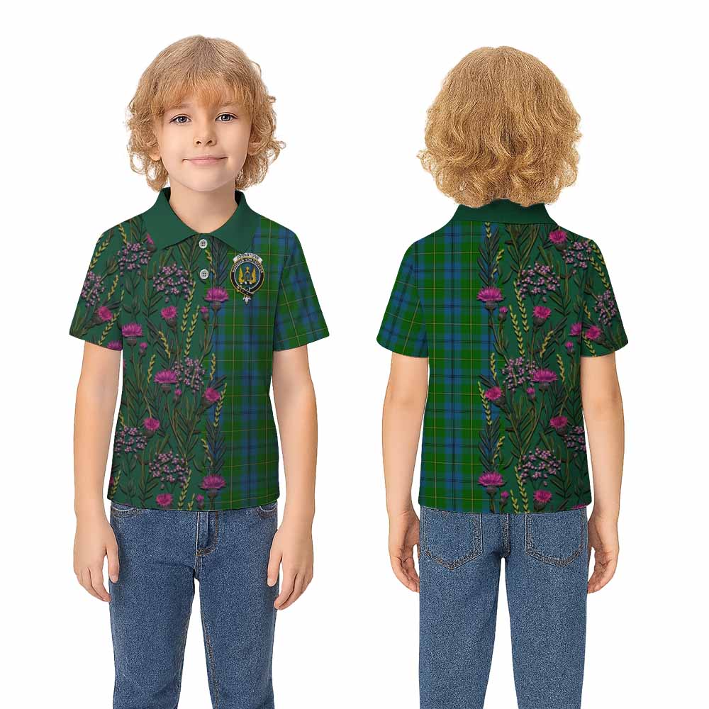 Johnstone (Johnston) Family Crest Tartan Kid Polo Shirt Scottish Thistle Flower Pattern Half Style - Tartan Vibes Clothing