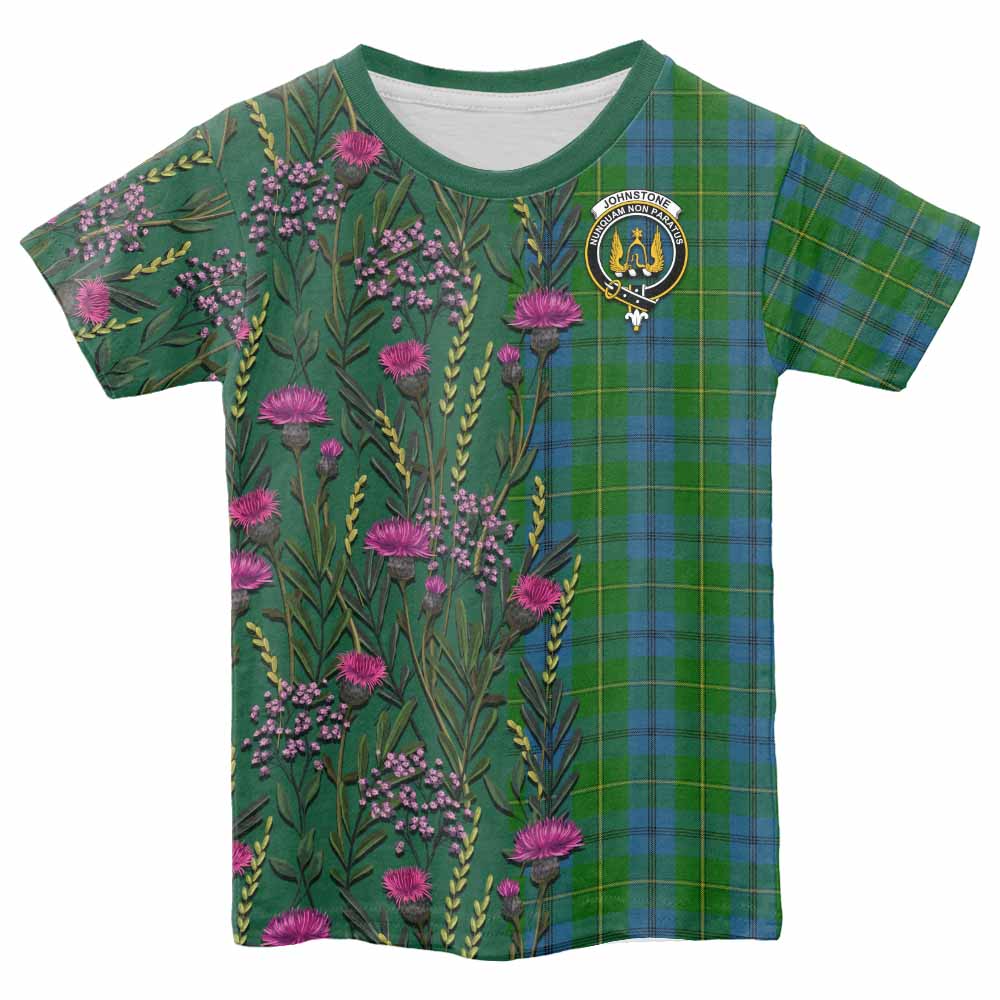Johnstone (Johnston) Family Crest Tartan Kid T-shirt Scottish Thistle Flower Pattern Half Style - Tartan Vibes Clothing