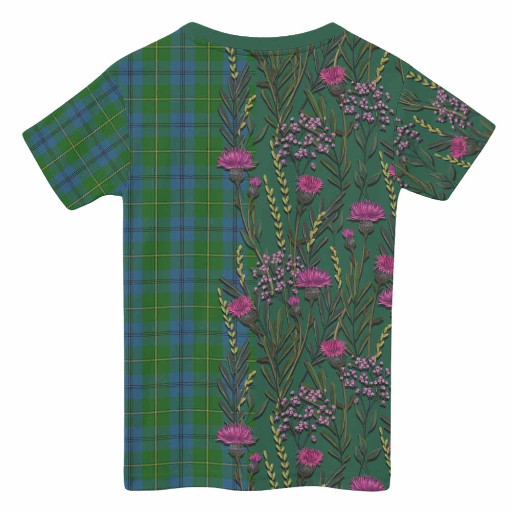 Johnstone (Johnston) Family Crest Tartan Kid T-shirt Scottish Thistle Flower Pattern Half Style - Tartan Vibes Clothing