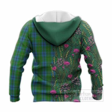 Johnstone (Johnston) Family Crest Tartan Knitted Hoodie Scottish Thistle Flower Pattern Half Style - Tartan Vibes Clothing