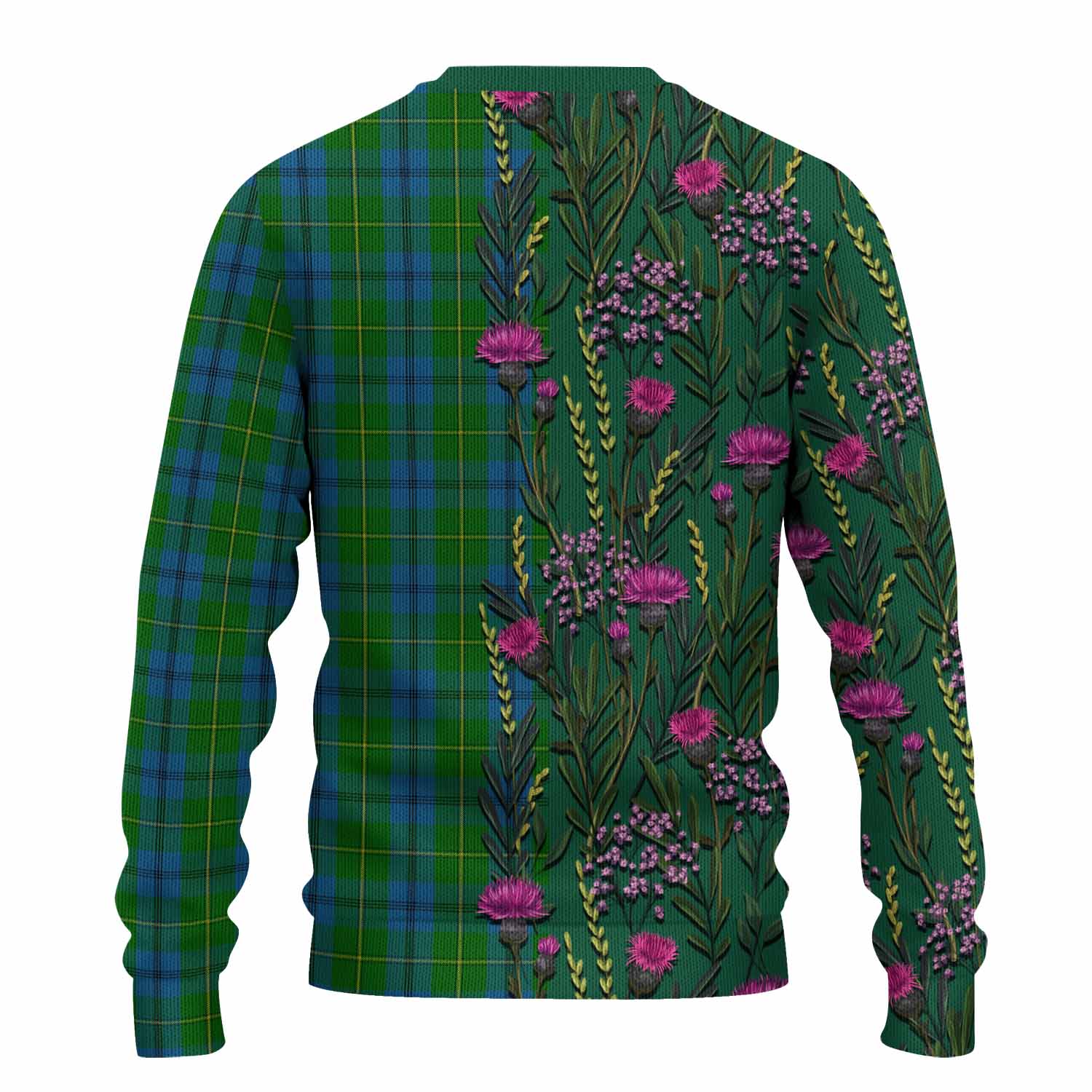 Johnstone (Johnston) Family Crest Tartan Knitted Sweater Scottish Thistle Flower Pattern Half Style - Tartan Vibes Clothing