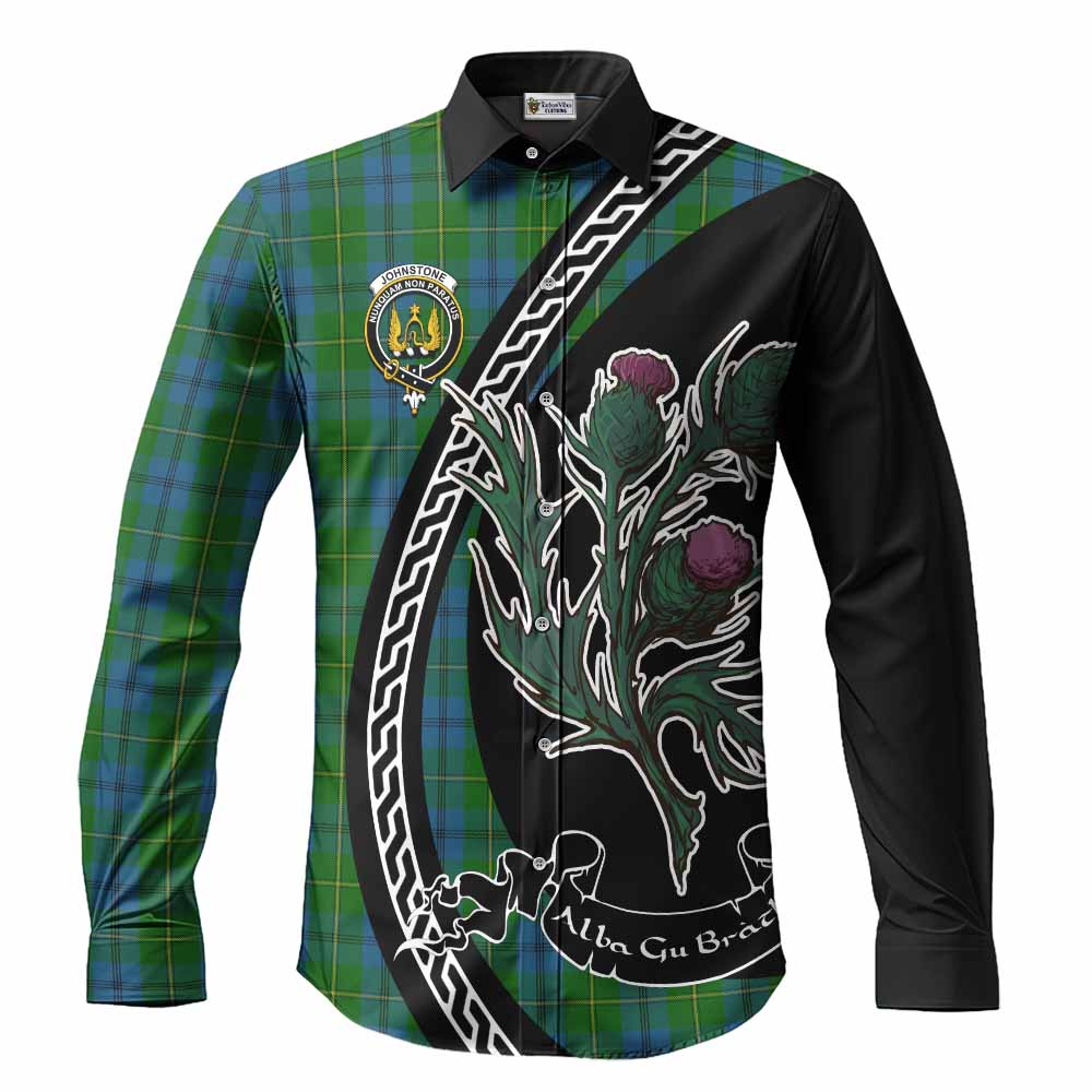 Johnstone (Johnston) Family Crest Tartan Long Sleeve Button Shirts Alba Thistle Inspired - Tartan Vibes Clothing