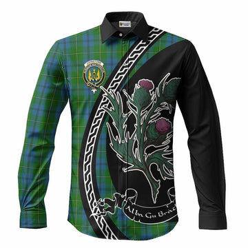 Johnstone (Johnston) Family Crest Tartan Long Sleeve Button Shirts Alba Thistle Inspired