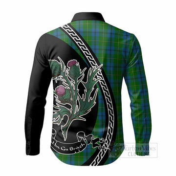 Johnstone (Johnston) Family Crest Tartan Long Sleeve Button Shirts Alba Thistle Inspired