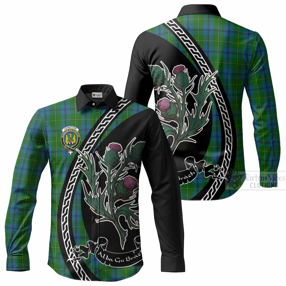 Johnstone (Johnston) Family Crest Tartan Long Sleeve Button Shirts Alba Thistle Inspired - Tartan Vibes Clothing