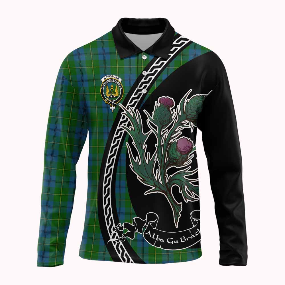Johnstone (Johnston) Family Crest Tartan Long Sleeve Polo Shirt Alba Thistle Inspired - Tartan Vibes Clothing
