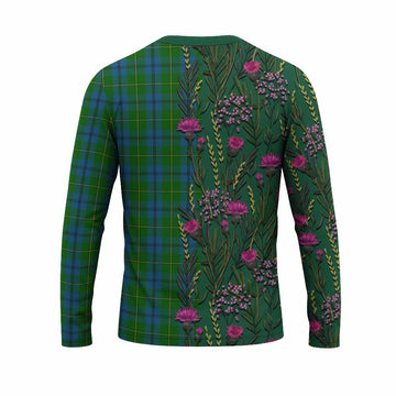 Johnstone (Johnston) Family Crest Tartan Long Sleeve T-Shirt Scottish Thistle Flower Pattern Half Style - Tartan Vibes Clothing