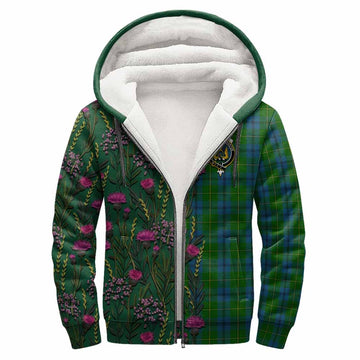 Johnstone (Johnston) Family Crest Tartan Sherpa Hoodie Scottish Thistle Flower Pattern Half Style