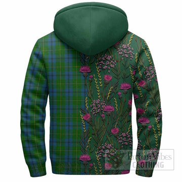 Johnstone (Johnston) Family Crest Tartan Sherpa Hoodie Scottish Thistle Flower Pattern Half Style