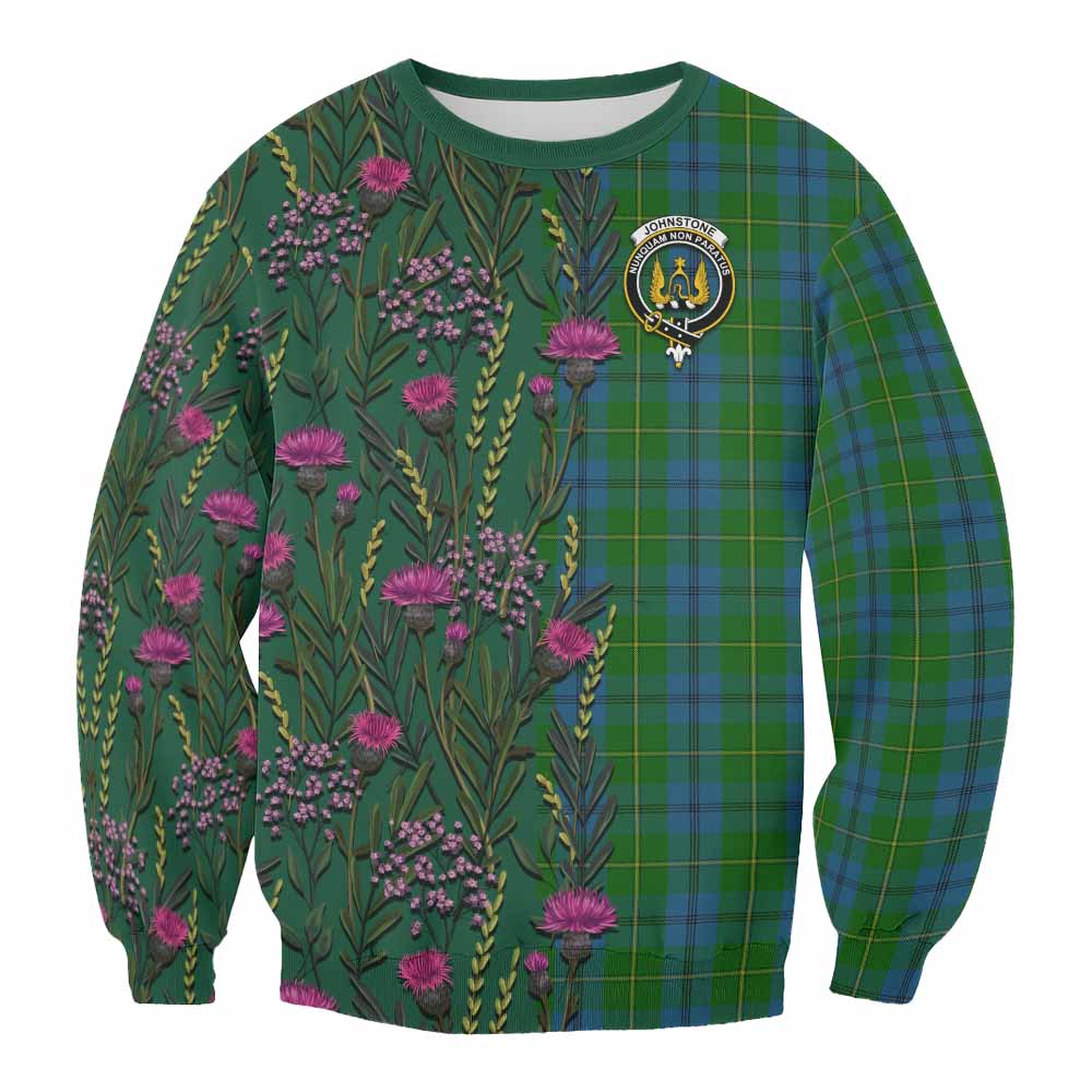 Johnstone (Johnston) Family Crest Tartan Sweatshirt Scottish Thistle Flower Pattern Half Style - Tartan Vibes Clothing