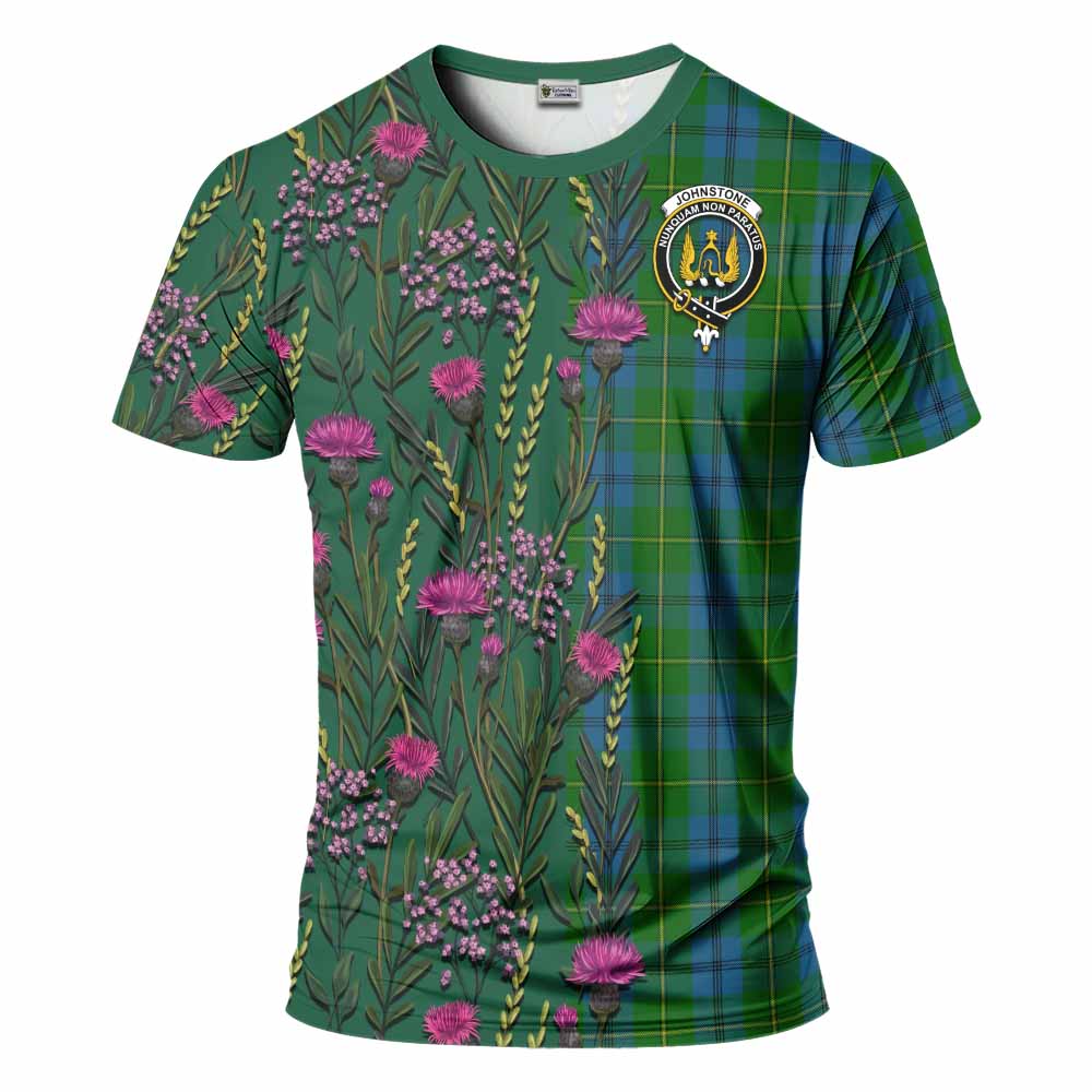 Johnstone (Johnston) Family Crest Tartan T-Shirt Scottish Thistle Flower Pattern Half Style - Tartan Vibes Clothing