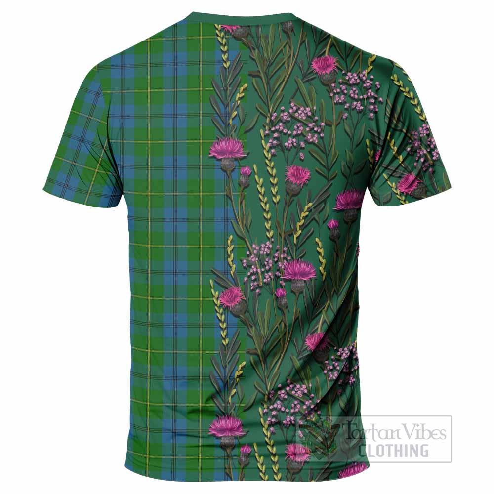 Johnstone (Johnston) Family Crest Tartan T-Shirt Scottish Thistle Flower Pattern Half Style - Tartan Vibes Clothing