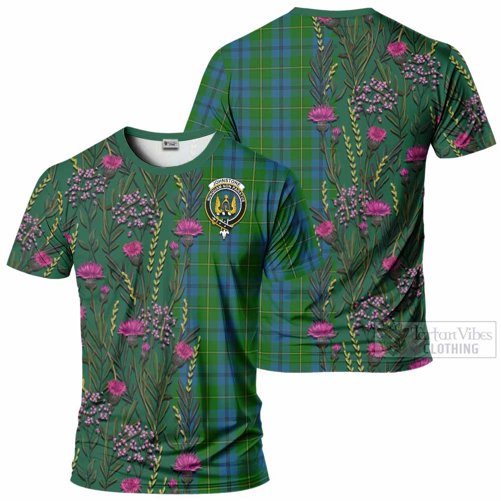 Johnstone (Johnston) Family Crest Tartan T-Shirt Scottish Thistle Flower Pattern Half Style - Tartan Vibes Clothing