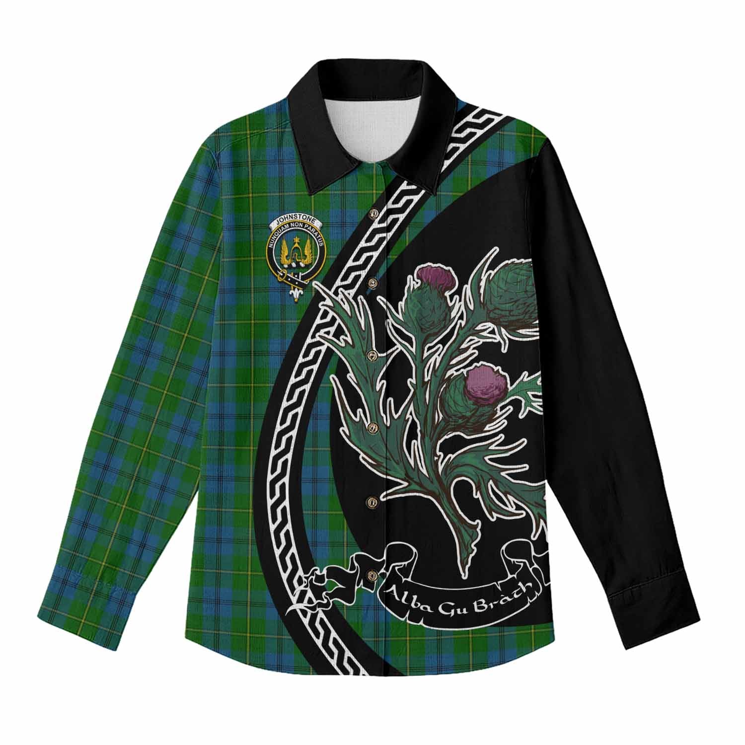 Johnstone (Johnston) Family Crest Tartan Women Casual Shirt Alba Thistle Inspired - Tartan Vibes Clothing