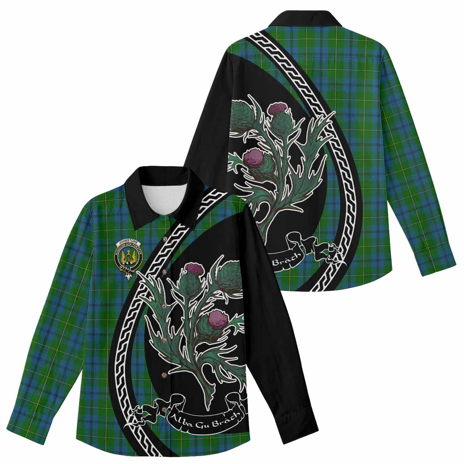 Johnstone (Johnston) Family Crest Tartan Women Casual Shirt Alba Thistle Inspired - Tartan Vibes Clothing