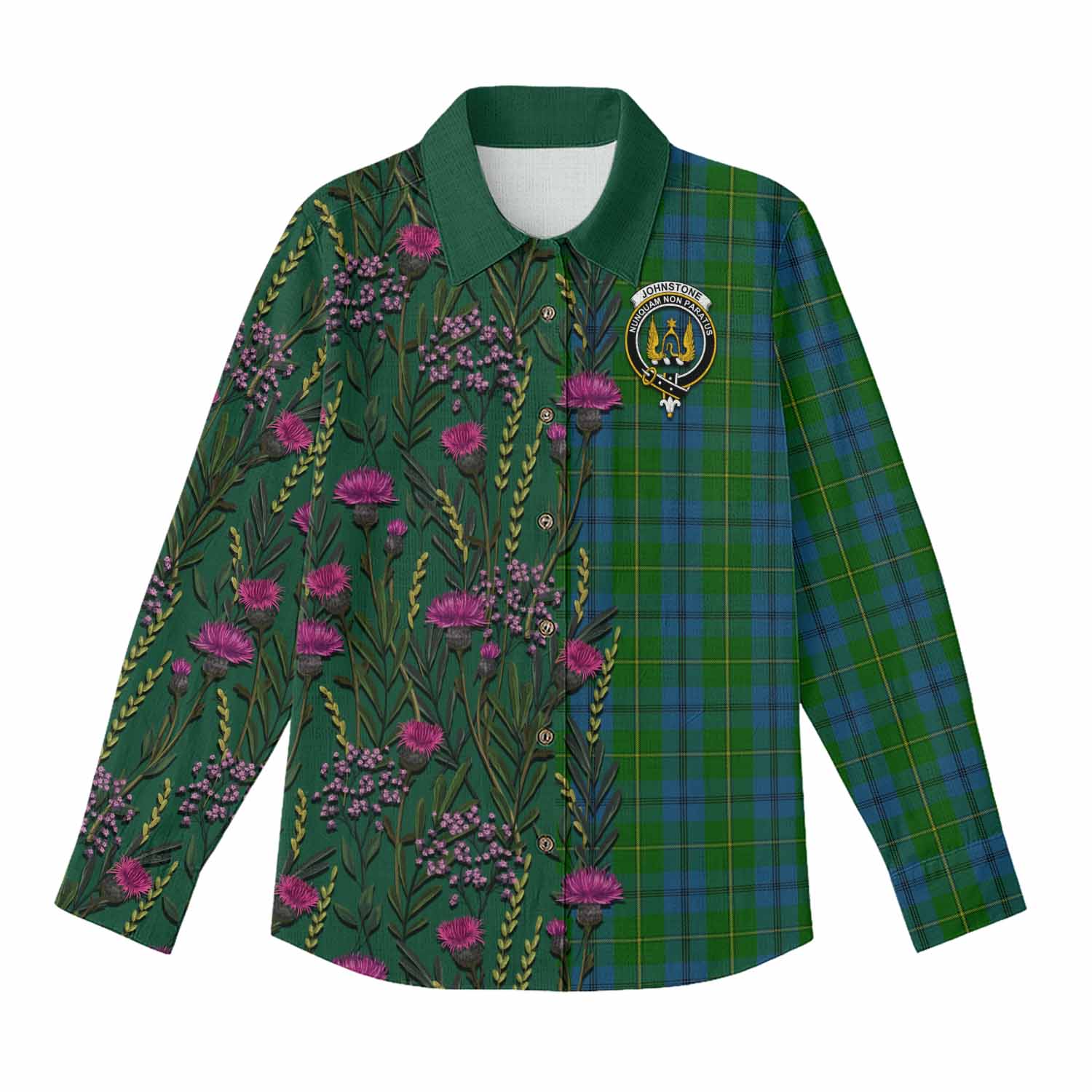 Johnstone (Johnston) Family Crest Tartan Women Casual Shirt Scottish Thistle Flower Pattern Half Style - Tartan Vibes Clothing