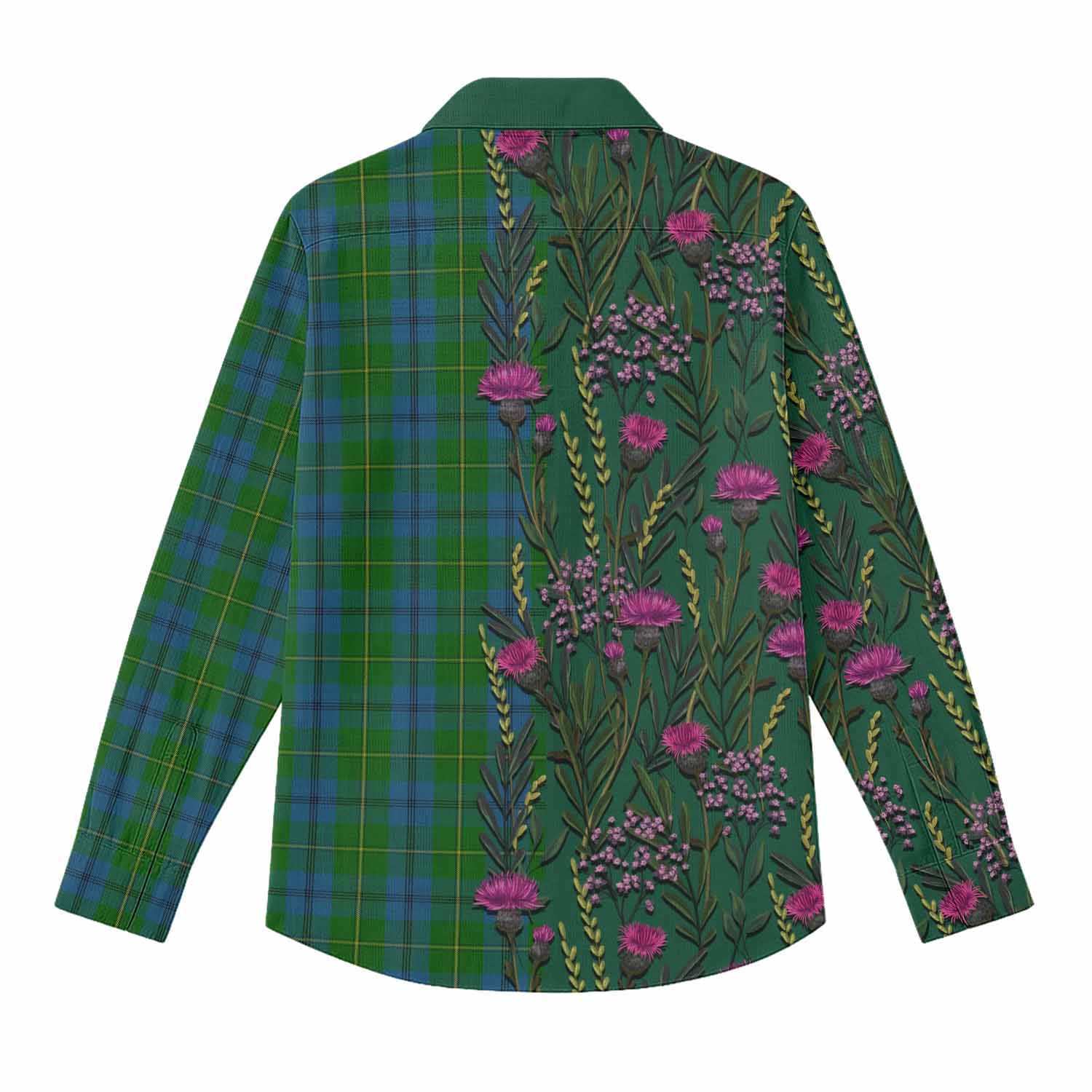 Johnstone (Johnston) Family Crest Tartan Women Casual Shirt Scottish Thistle Flower Pattern Half Style - Tartan Vibes Clothing