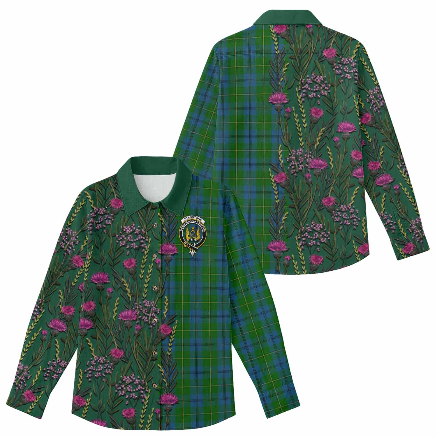 Johnstone (Johnston) Family Crest Tartan Women Casual Shirt Scottish Thistle Flower Pattern Half Style - Tartan Vibes Clothing