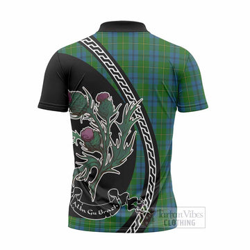 Johnstone (Johnston) Family Crest Tartan Zipper Polo Shirt Alba Thistle Inspired