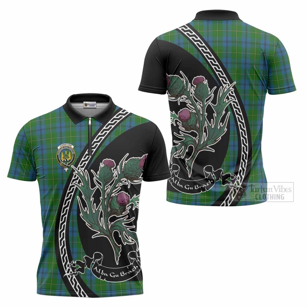 Johnstone (Johnston) Family Crest Tartan Zipper Polo Shirt Alba Thistle Inspired - Tartan Vibes Clothing