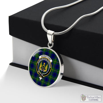 Johnstone Modern Tartan Circle Necklace with Family Crest
